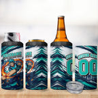 Personalised Brisbane Heat Cricket Fan Pride 4 in 1 Can Cooler Tumbler Dynamic Flaming Cricket Graphic Art With Brisbane Skyline