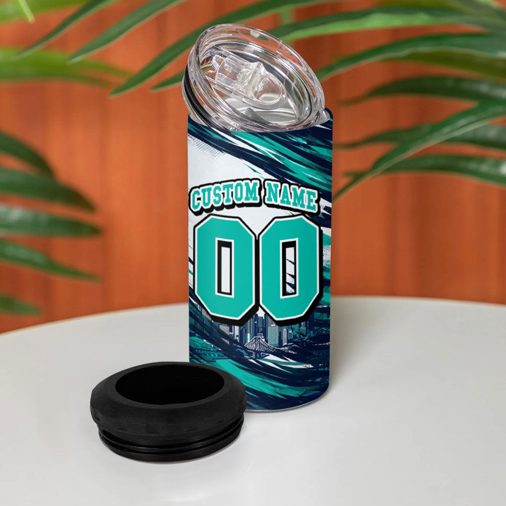 Personalised Brisbane Heat Cricket Fan Pride 4 in 1 Can Cooler Tumbler Dynamic Flaming Cricket Graphic Art With Brisbane Skyline