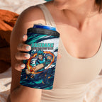 Personalised Brisbane Heat Cricket Fan Pride 4 in 1 Can Cooler Tumbler Dynamic Flaming Cricket Graphic Art With Brisbane Skyline