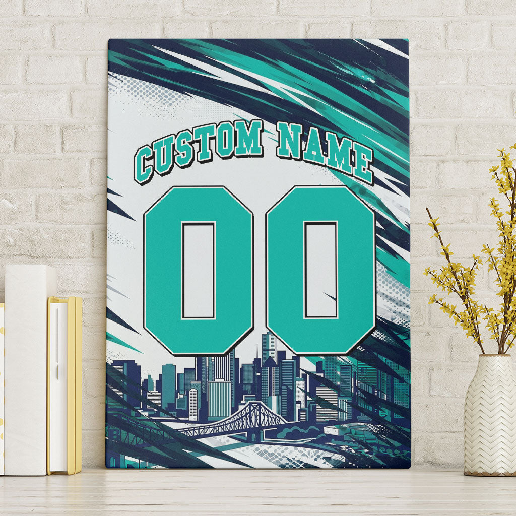 Personalised Brisbane Heat Cricket Fan Pride Canvas Wall Art Dynamic Flaming Cricket Graphic Art With Brisbane Skyline