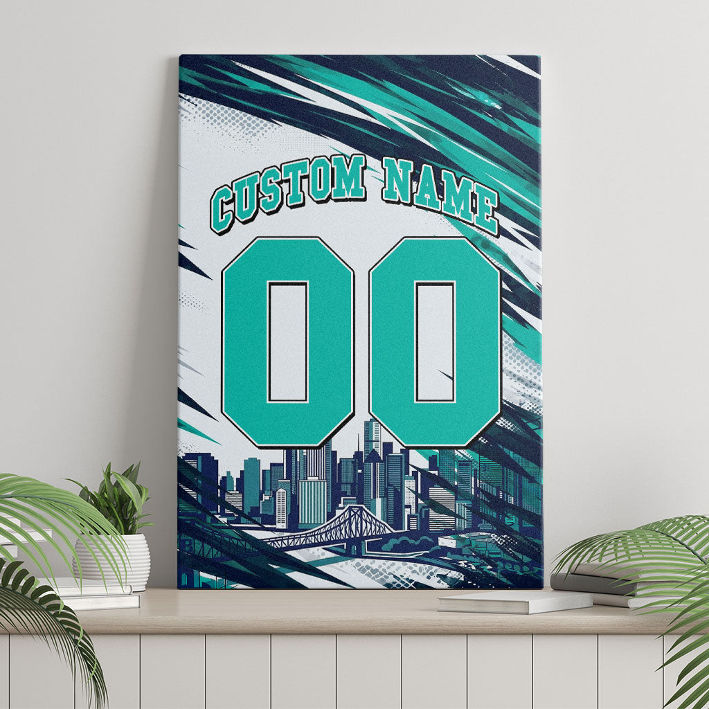 Personalised Brisbane Heat Cricket Fan Pride Canvas Wall Art Dynamic Flaming Cricket Graphic Art With Brisbane Skyline