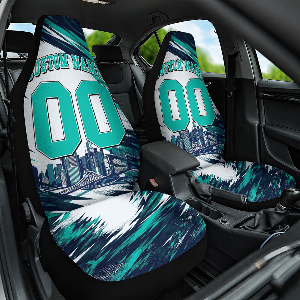 Personalised Brisbane Heat Cricket Fan Pride Car Seat Cover Dynamic Flaming Cricket Graphic Art With Brisbane Skyline