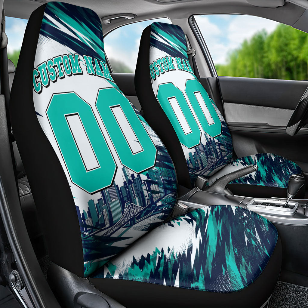 Personalised Brisbane Heat Cricket Fan Pride Car Seat Cover Dynamic Flaming Cricket Graphic Art With Brisbane Skyline