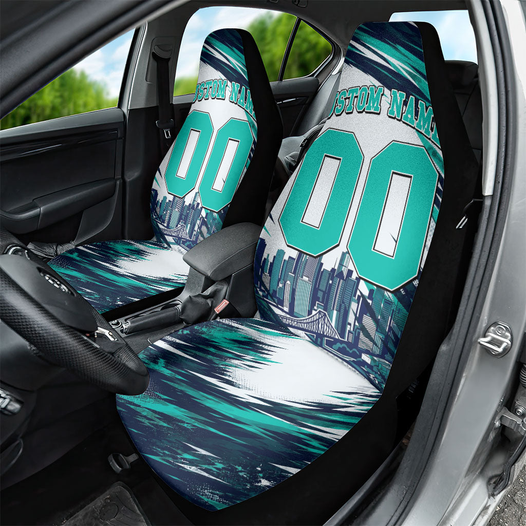Personalised Brisbane Heat Cricket Fan Pride Car Seat Cover Dynamic Flaming Cricket Graphic Art With Brisbane Skyline