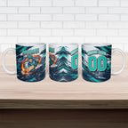 Personalised Brisbane Heat Cricket Fan Pride Ceramic Mug Dynamic Flaming Cricket Graphic Art With Brisbane Skyline