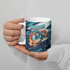 Personalised Brisbane Heat Cricket Fan Pride Ceramic Mug Dynamic Flaming Cricket Graphic Art With Brisbane Skyline
