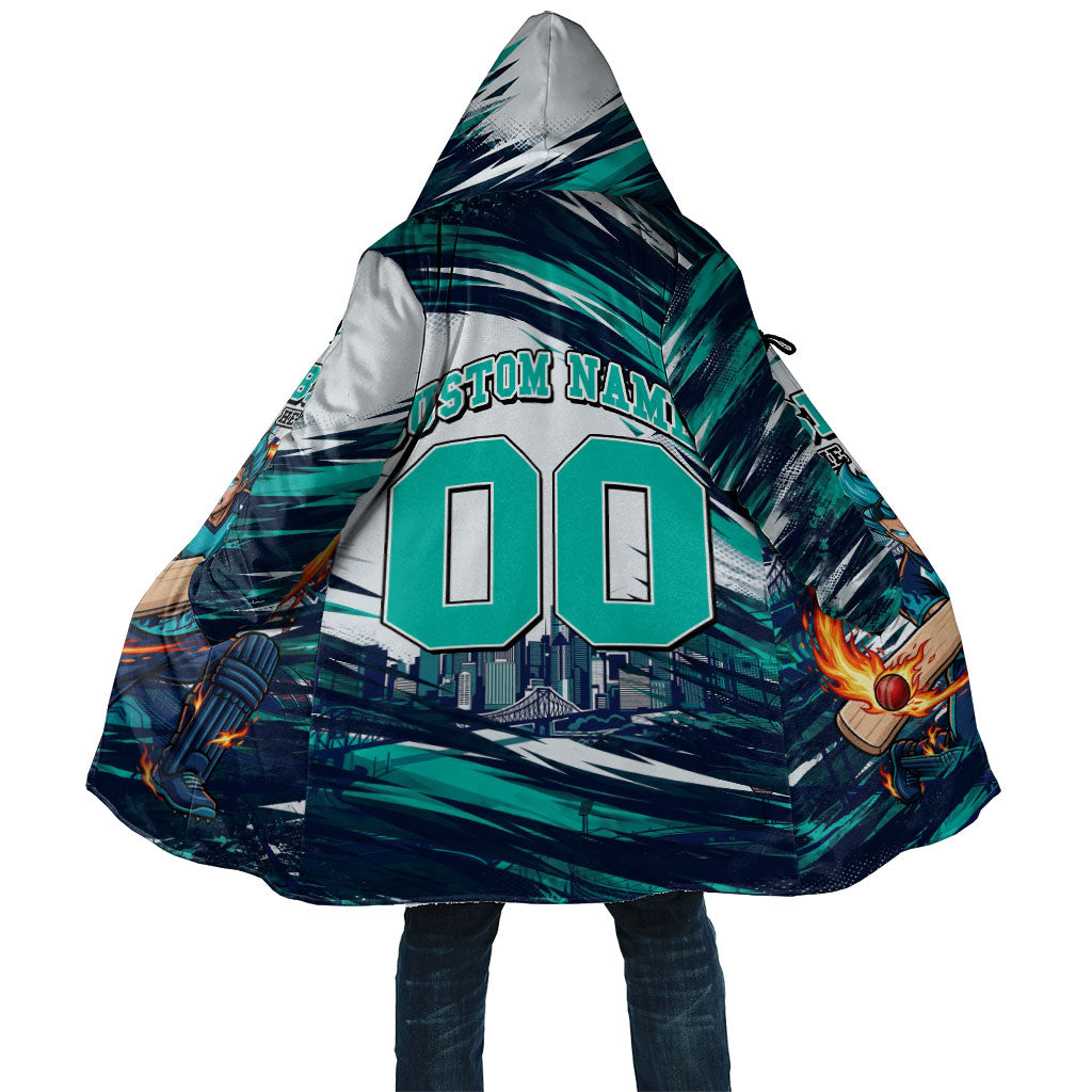 Personalised Brisbane Heat Cricket Fan Pride Cloak Dynamic Flaming Cricket Graphic Art With Brisbane Skyline