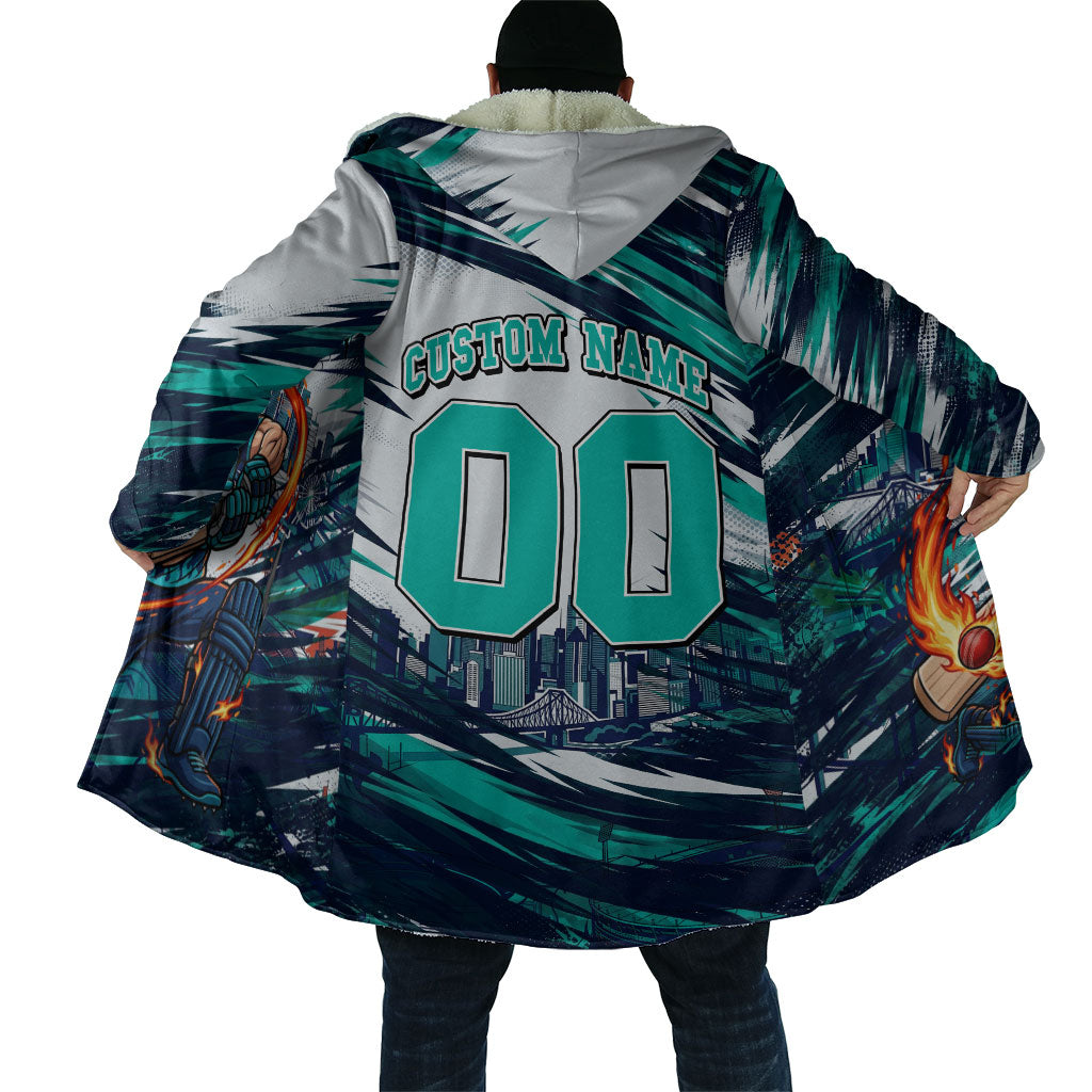 Personalised Brisbane Heat Cricket Fan Pride Cloak Dynamic Flaming Cricket Graphic Art With Brisbane Skyline
