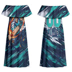 Personalised Brisbane Heat Cricket Fan Pride Couples Matching Off Shoulder Maxi Dress and Hawaiian Shirt Dynamic Flaming Cricket Graphic Art With Brisbane Skyline