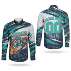Personalised Brisbane Heat Cricket Fan Pride Couples Matching Puletasi and Long Sleeve Button Shirt Dynamic Flaming Cricket Graphic Art With Brisbane Skyline