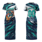 Personalised Brisbane Heat Cricket Fan Pride Couples Matching Short Sleeve Bodycon Dress and Long Sleeve Button Shirt Dynamic Flaming Cricket Graphic Art With Brisbane Skyline