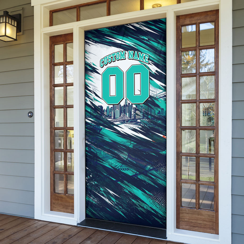 Personalised Brisbane Heat Cricket Fan Pride Door Cover Dynamic Flaming Cricket Graphic Art With Brisbane Skyline
