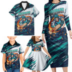 Personalised Brisbane Heat Cricket Fan Pride Family Matching Long Sleeve Bodycon Dress and Hawaiian Shirt Dynamic Flaming Cricket Graphic Art With Brisbane Skyline