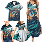 Personalised Brisbane Heat Cricket Fan Pride Family Matching Summer Maxi Dress and Hawaiian Shirt Dynamic Flaming Cricket Graphic Art With Brisbane Skyline