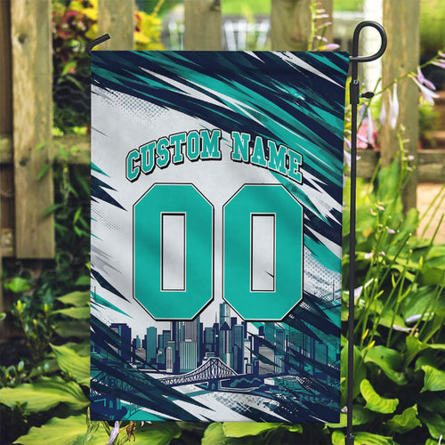 Personalised Brisbane Heat Cricket Fan Pride Garden Flag Dynamic Flaming Cricket Graphic Art With Brisbane Skyline