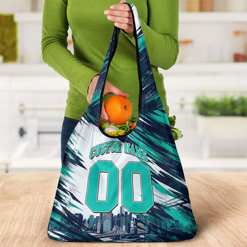 Personalised Brisbane Heat Cricket Fan Pride Grocery Bag Dynamic Flaming Cricket Graphic Art With Brisbane Skyline