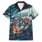Personalised Brisbane Heat Cricket Fan Pride Hawaiian Shirt Dynamic Flaming Cricket Graphic Art With Brisbane Skyline