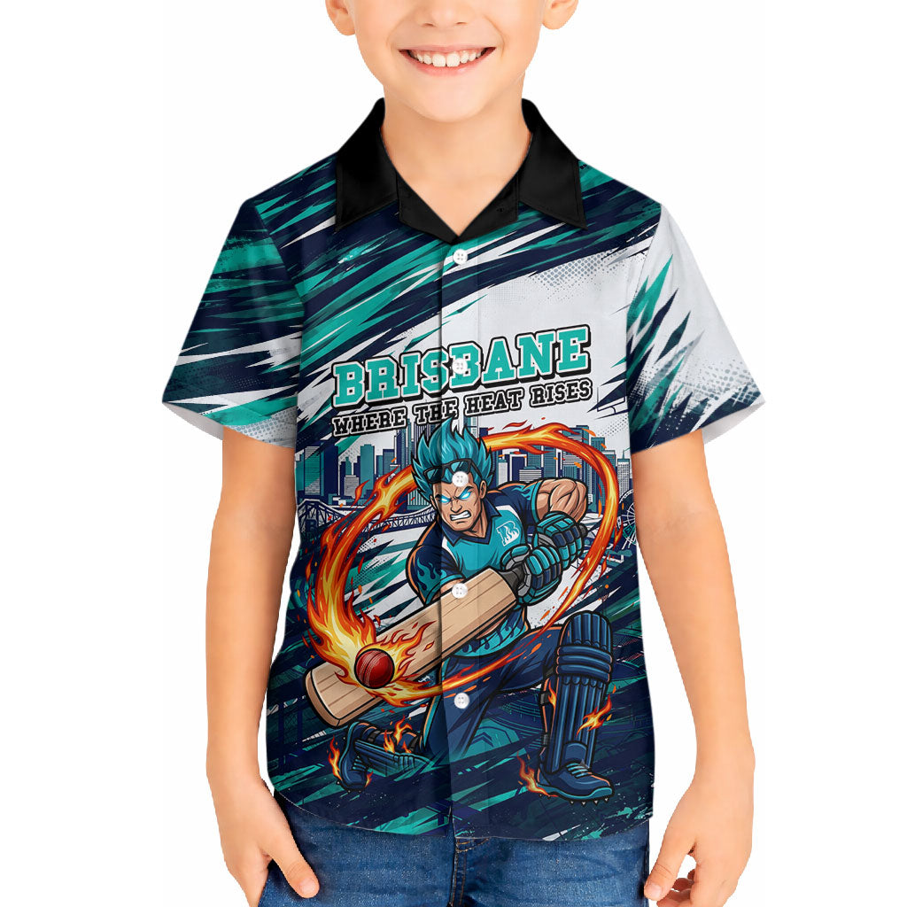 Personalised Brisbane Heat Cricket Fan Pride Hawaiian Shirt Dynamic Flaming Cricket Graphic Art With Brisbane Skyline