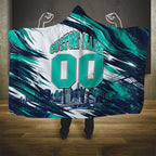 Personalised Brisbane Heat Cricket Fan Pride Hooded Blanket Dynamic Flaming Cricket Graphic Art With Brisbane Skyline