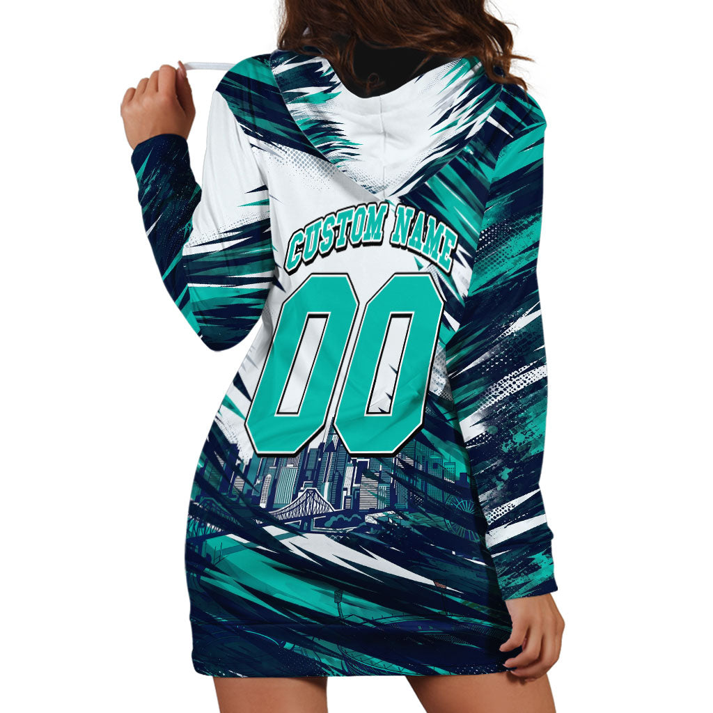 Personalised Brisbane Heat Cricket Fan Pride Hoodie Dress Dynamic Flaming Cricket Graphic Art With Brisbane Skyline