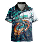 Personalised Brisbane Heat Cricket Fan Pride Kid Hawaiian Shirt Dynamic Flaming Cricket Graphic Art With Brisbane Skyline