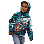 Personalised Brisbane Heat Cricket Fan Pride Kid Hoodie Dynamic Flaming Cricket Graphic Art With Brisbane Skyline