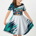 Personalised Brisbane Heat Cricket Fan Pride Kid Short Sleeve Dress Dynamic Flaming Cricket Graphic Art With Brisbane Skyline