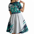 Personalised Brisbane Heat Cricket Fan Pride Kid Short Sleeve Dress Dynamic Flaming Cricket Graphic Art With Brisbane Skyline