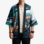 Personalised Brisbane Heat Cricket Fan Pride Kimono Dynamic Flaming Cricket Graphic Art With Brisbane Skyline