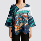 Personalised Brisbane Heat Cricket Fan Pride Kimono Sleeve Blouse Dynamic Flaming Cricket Graphic Art With Brisbane Skyline