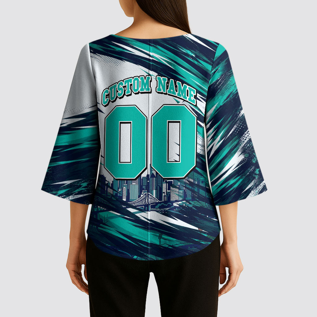 Personalised Brisbane Heat Cricket Fan Pride Kimono Sleeve Blouse Dynamic Flaming Cricket Graphic Art With Brisbane Skyline