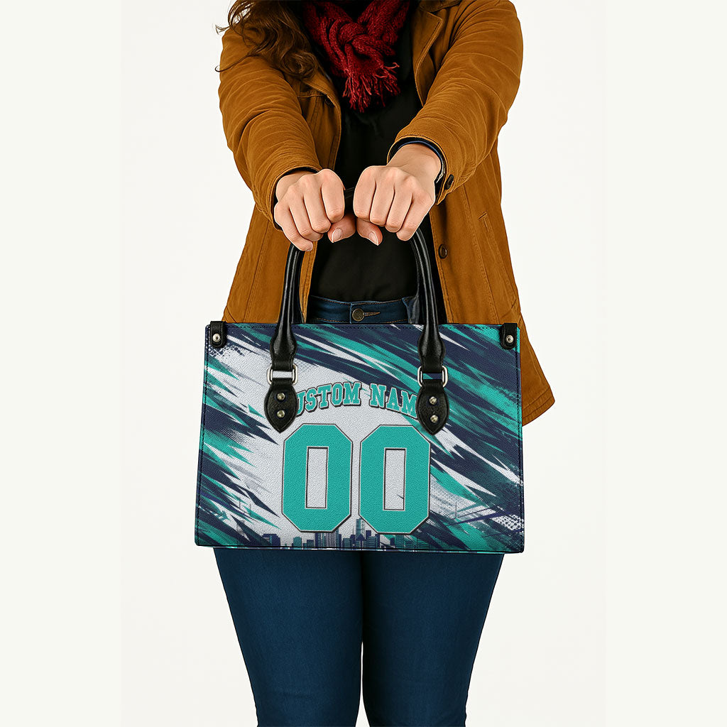 Personalised Brisbane Heat Cricket Fan Pride Leather Bag Dynamic Flaming Cricket Graphic Art With Brisbane Skyline