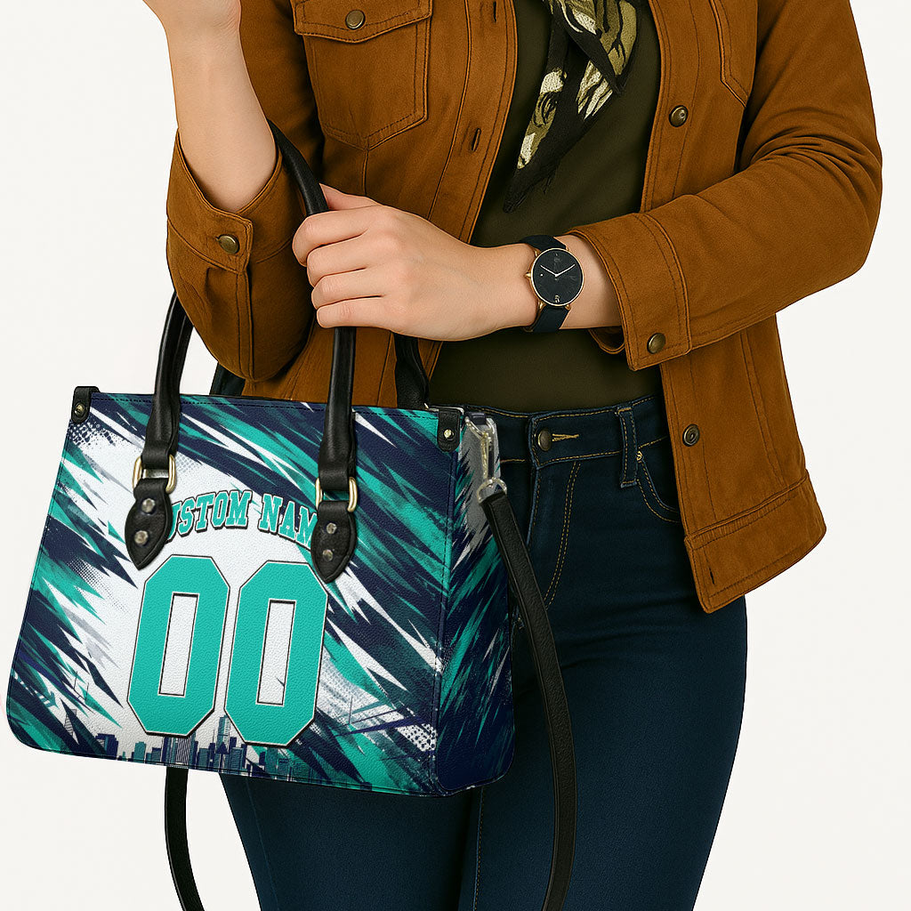 Personalised Brisbane Heat Cricket Fan Pride Leather Bag Dynamic Flaming Cricket Graphic Art With Brisbane Skyline