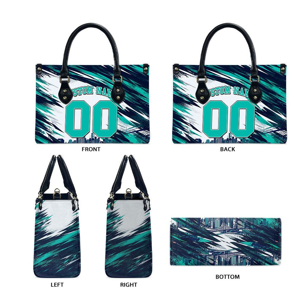 Personalised Brisbane Heat Cricket Fan Pride Leather Bag Dynamic Flaming Cricket Graphic Art With Brisbane Skyline