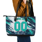 Personalised Brisbane Heat Cricket Fan Pride Leather Tote Bag Dynamic Flaming Cricket Graphic Art With Brisbane Skyline