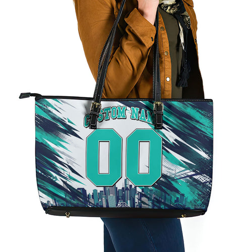 Personalised Brisbane Heat Cricket Fan Pride Leather Tote Bag Dynamic Flaming Cricket Graphic Art With Brisbane Skyline