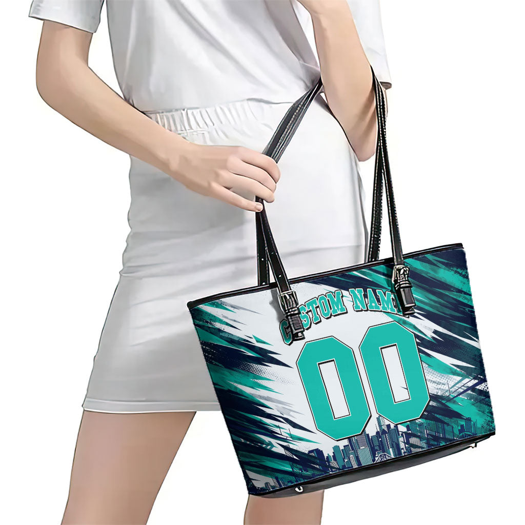 Personalised Brisbane Heat Cricket Fan Pride Leather Tote Bag Dynamic Flaming Cricket Graphic Art With Brisbane Skyline