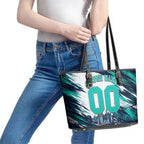 Personalised Brisbane Heat Cricket Fan Pride Leather Tote Bag Dynamic Flaming Cricket Graphic Art With Brisbane Skyline