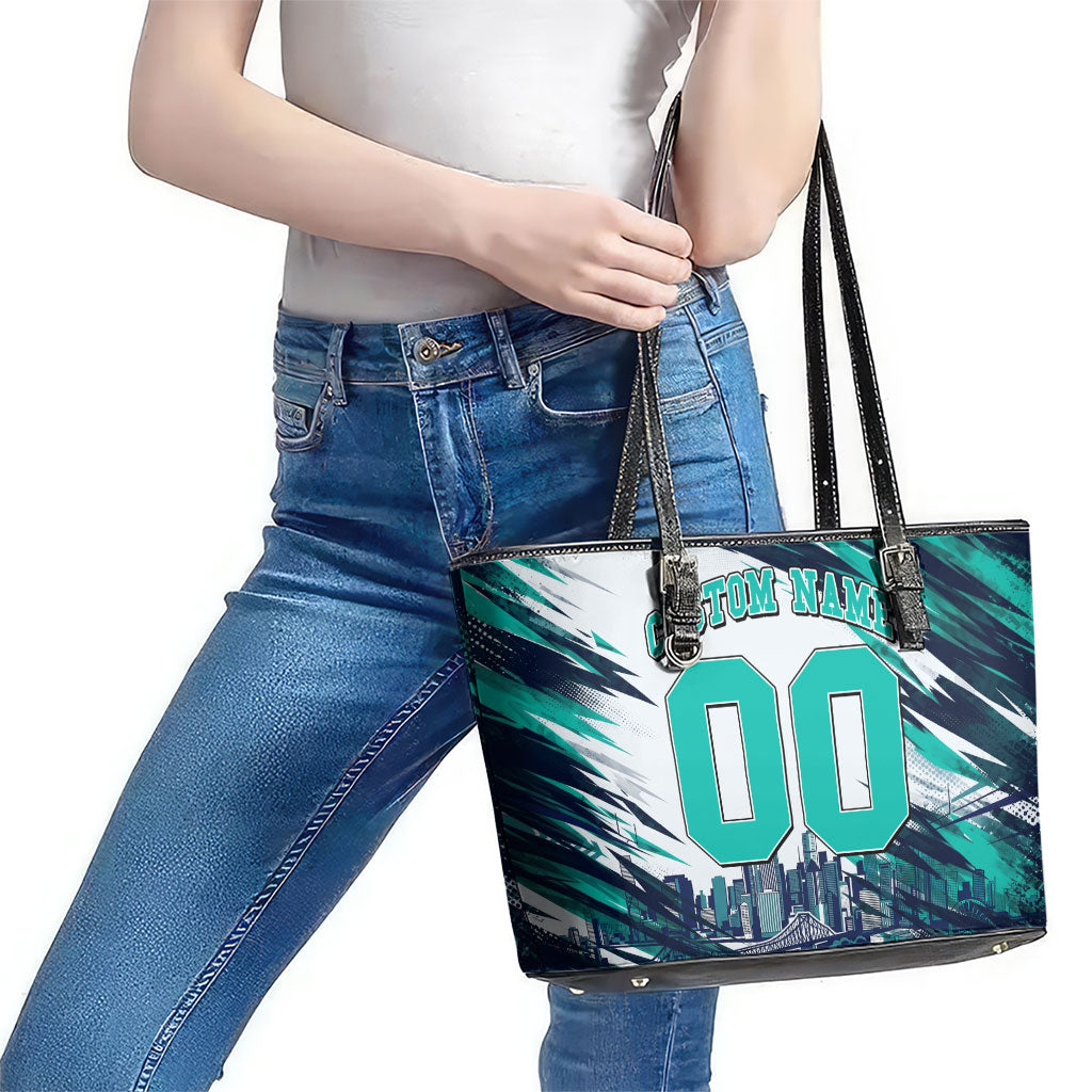 Personalised Brisbane Heat Cricket Fan Pride Leather Tote Bag Dynamic Flaming Cricket Graphic Art With Brisbane Skyline