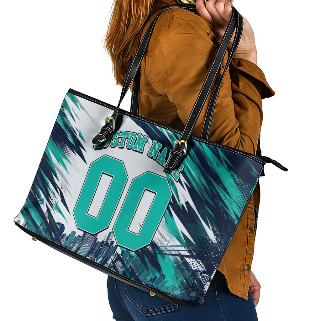 Personalised Brisbane Heat Cricket Fan Pride Leather Tote Bag Dynamic Flaming Cricket Graphic Art With Brisbane Skyline