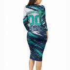 Personalised Brisbane Heat Cricket Fan Pride Long Sleeve Bodycon Dress Dynamic Flaming Cricket Graphic Art With Brisbane Skyline