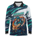 Personalised Brisbane Heat Cricket Fan Pride Long Sleeve Polo Shirt Dynamic Flaming Cricket Graphic Art With Brisbane Skyline