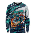 Personalised Brisbane Heat Cricket Fan Pride Long Sleeve Shirt Dynamic Flaming Cricket Graphic Art With Brisbane Skyline