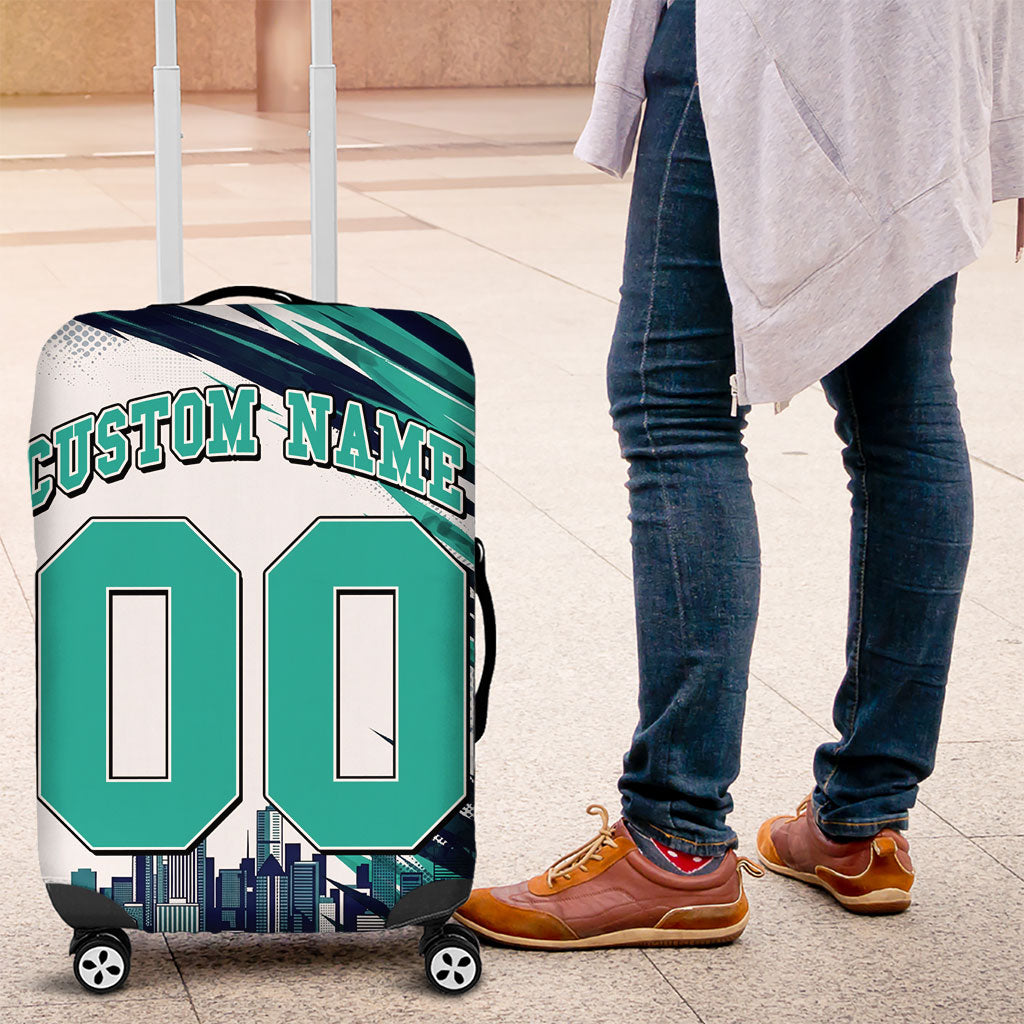 Personalised Brisbane Heat Cricket Fan Pride Luggage Cover Dynamic Flaming Cricket Graphic Art With Brisbane Skyline