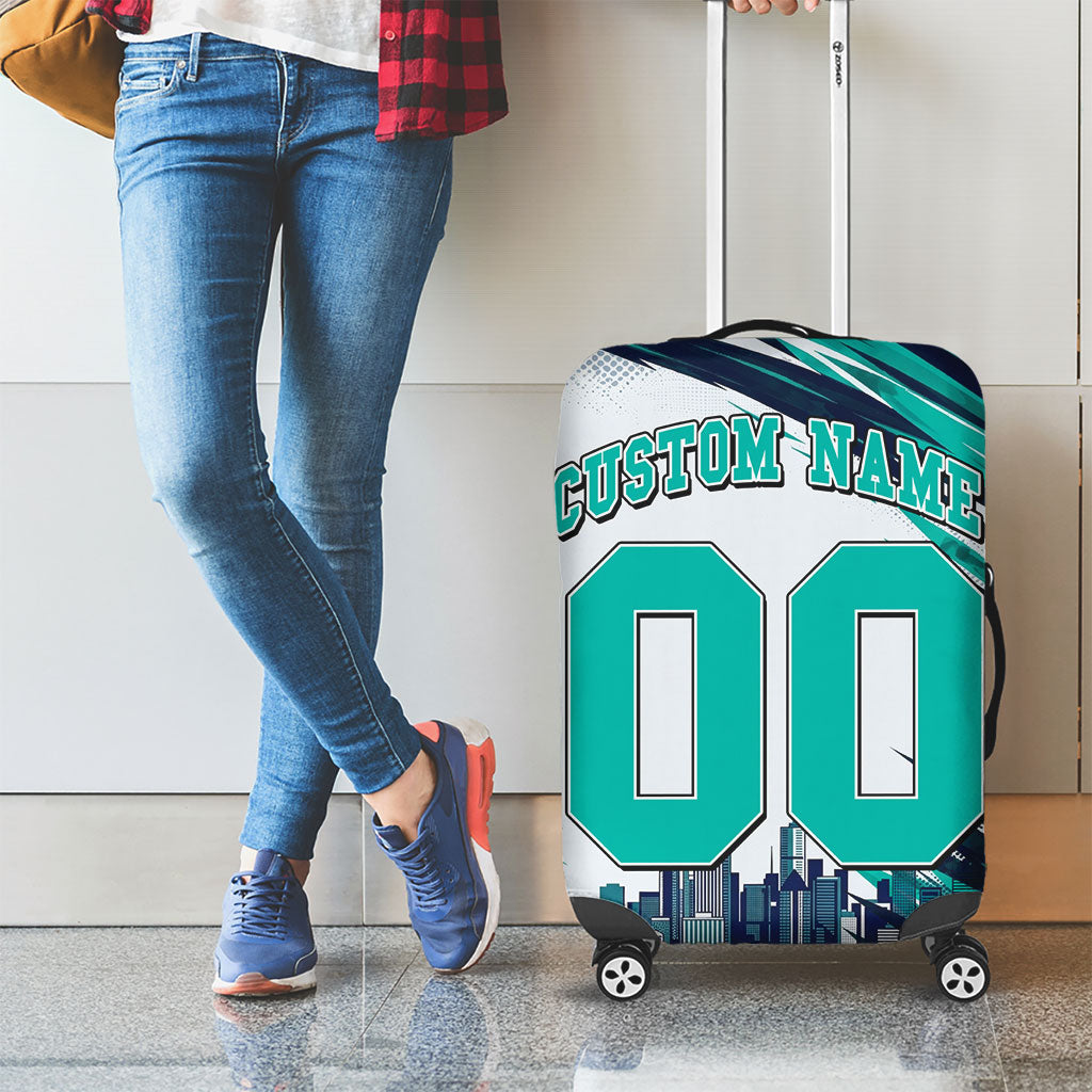 Personalised Brisbane Heat Cricket Fan Pride Luggage Cover Dynamic Flaming Cricket Graphic Art With Brisbane Skyline