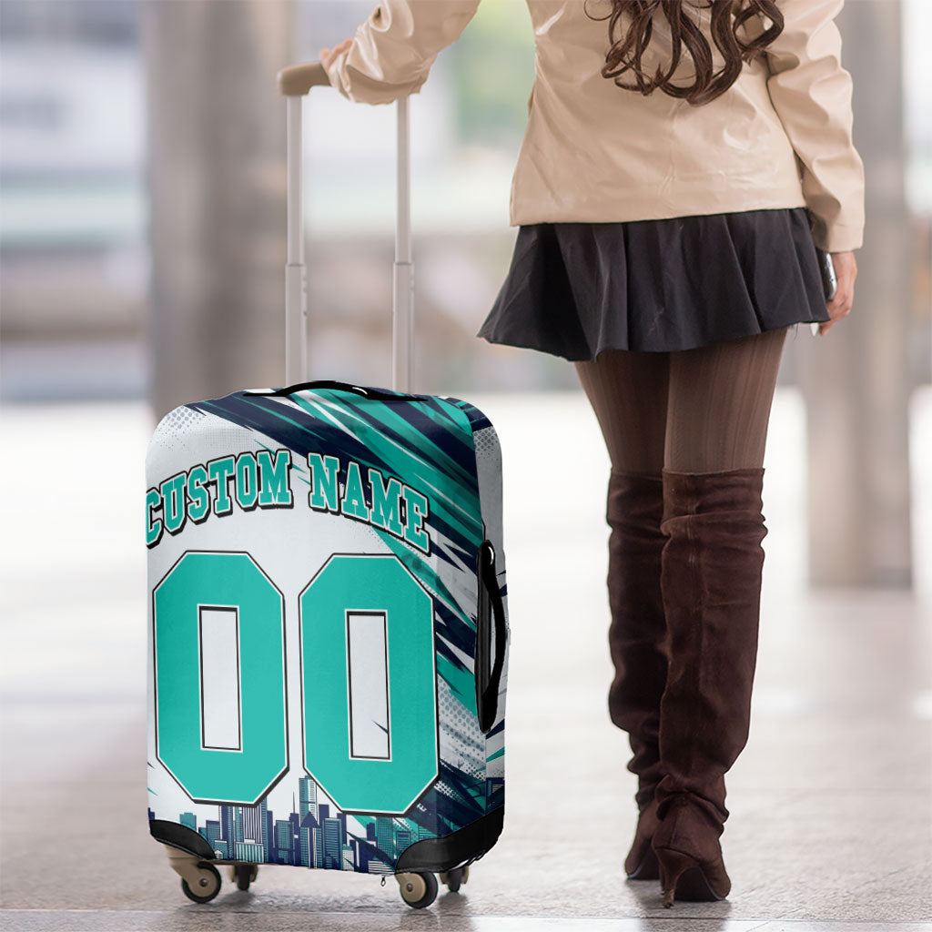 Personalised Brisbane Heat Cricket Fan Pride Luggage Cover Dynamic Flaming Cricket Graphic Art With Brisbane Skyline