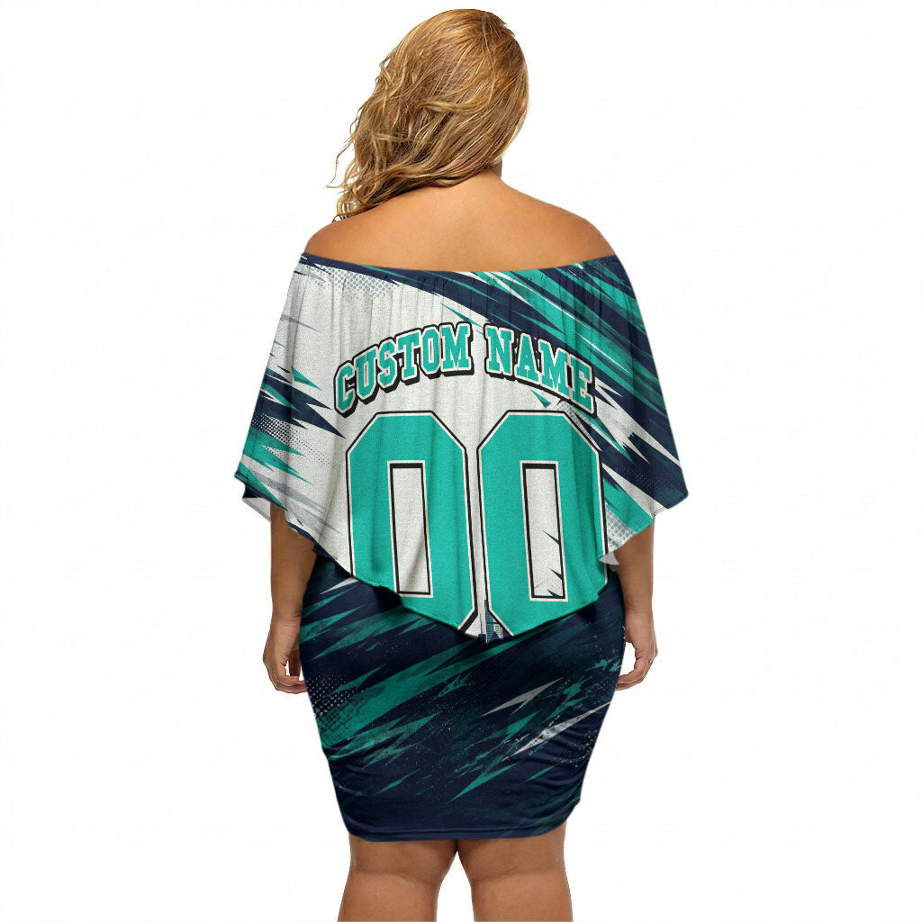 Personalised Brisbane Heat Cricket Fan Pride Off Shoulder Short Dress Dynamic Flaming Cricket Graphic Art With Brisbane Skyline