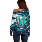 Personalised Brisbane Heat Cricket Fan Pride Off Shoulder Sweater Dynamic Flaming Cricket Graphic Art With Brisbane Skyline