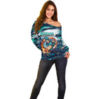 Personalised Brisbane Heat Cricket Fan Pride Off Shoulder Sweater Dynamic Flaming Cricket Graphic Art With Brisbane Skyline
