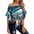 Personalised Brisbane Heat Cricket Fan Pride Off Shoulder Wrap Waist Top Dynamic Flaming Cricket Graphic Art With Brisbane Skyline
